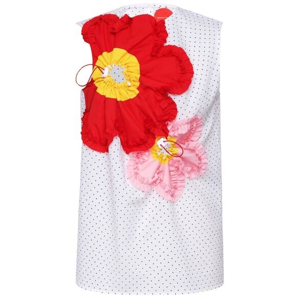 Marianna Senchina polka dot flower inscription sleeveless blouse top sz M - Picture 2 of 7